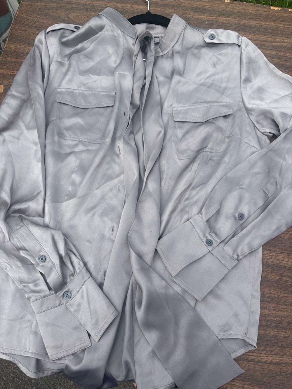 Anne Klein Silver-Gray Satin Utility Shacket